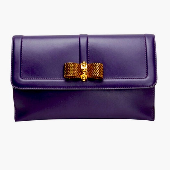 Christian Louboutin Handbags - 💜 CHRISTIAN LOUBOUTIN Iris Leather Flap Pochette With Gold Metal Mesh Bow